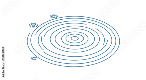 Abstract blue concentric circles with small ellipses on white background