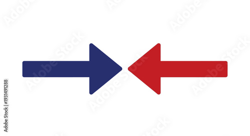 Blue and Red Arrow Symbols Facing Each Other on White Background