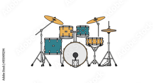 Illustration of a colorful drum kit on a white background