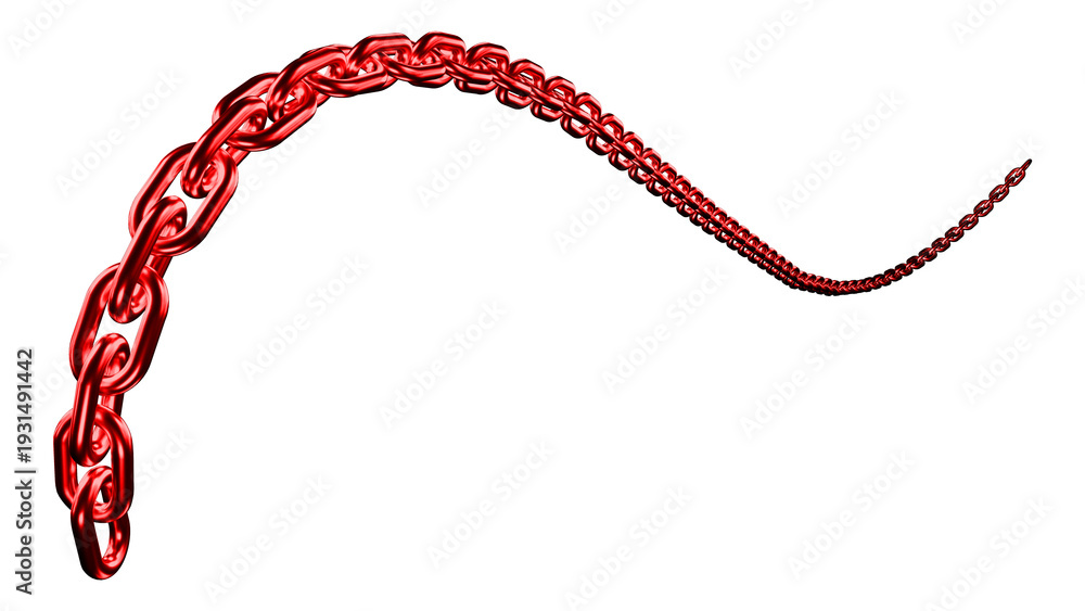 Naklejka premium Shiny red metal chain curving across a transparent backdrop