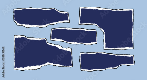 Torn Dark Blue Paper Fragments.