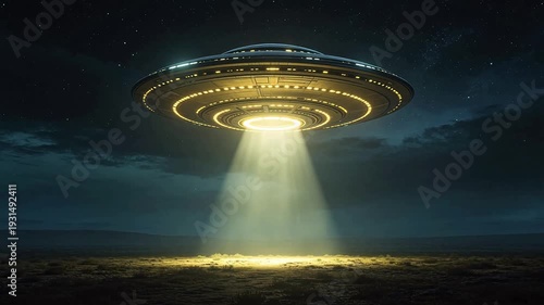UFO hovering over desert at night