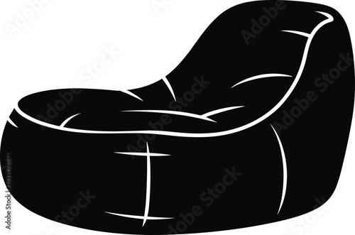 Bean bag chair silhouette vector, modern lounge furniture icon, black comfortable seat illustration, minimalist interior design element