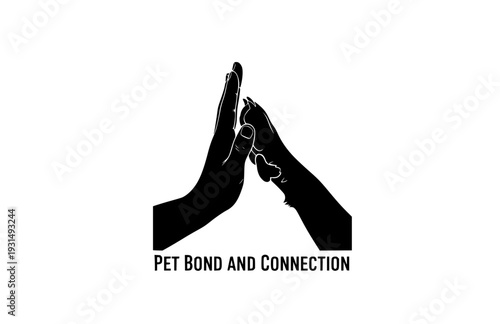 Human Hand and Dog Paw High Five Silhouette, Pet Bond and Connection Sticker, Black Vector Animal Lover Decal