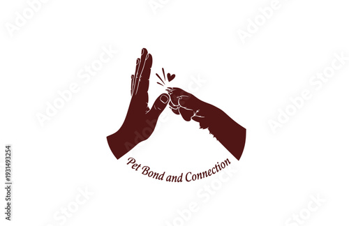 Human Hand and Dog Paw High Five Silhouette, Pet Bond and Connection Sticker, Black Vector Animal Lover Decal
