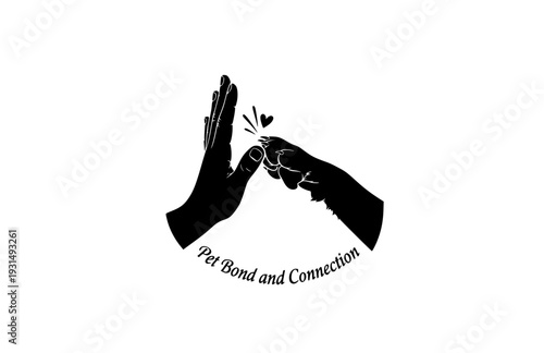 Human Hand and Dog Paw High Five Silhouette, Pet Bond and Connection Sticker, Black Vector Animal Lover Decal