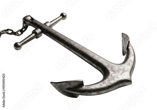 Old metal anchor with chain isolated on a transparent background, maritime symbol