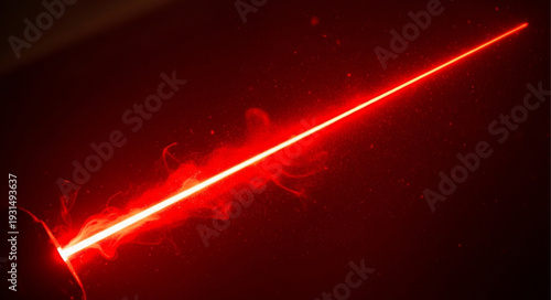 Bright Red Laser Beam Cutting Through Smoke.