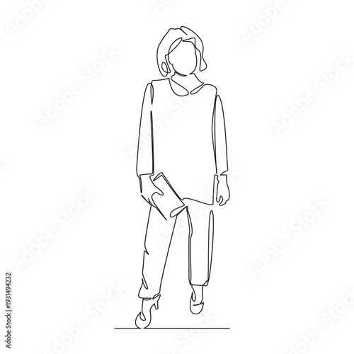 One continuous single drawing line art flat doodle woman, mature, beautiful, senior, smiling, portrait, elderly, lifestyle, old. Isolated image hand draw contour on a white background; hand drawn; not