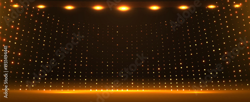 Elegant Golden Stage Background with Luminous Dots.