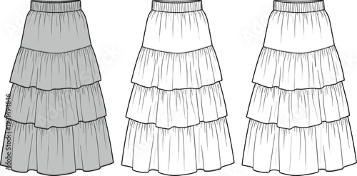 Women's athletic sports bra technical flat sketch vector set featuring racerback design and elastic waistband for activewear fashion design templates.