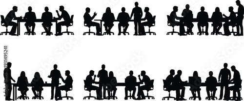 Silhouette of business people in office settings on white background