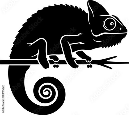 chameleon on a branch silhouette vector illustration