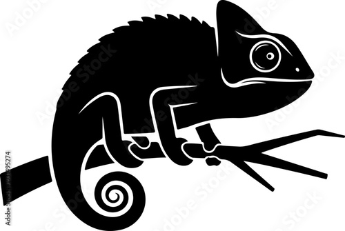 chameleon on a branch silhouette vector illustration