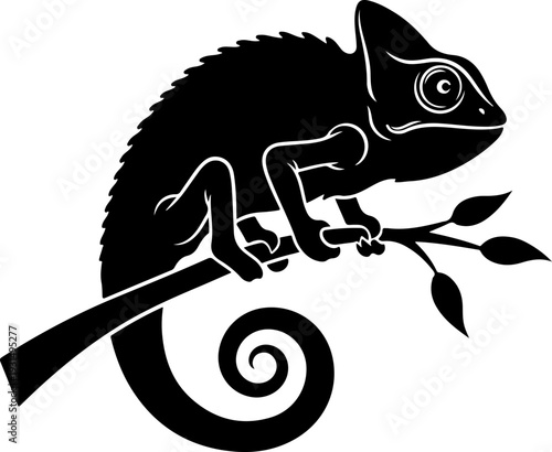 chameleon on a branch silhouette vector illustration