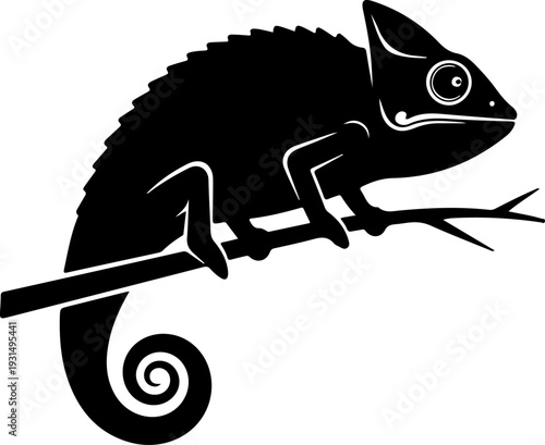 chameleon on a branch silhouette vector illustration