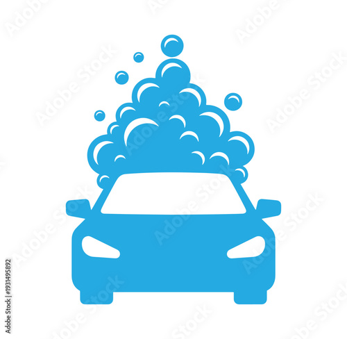 blue car with soap bubbles on top for cleaning purposes