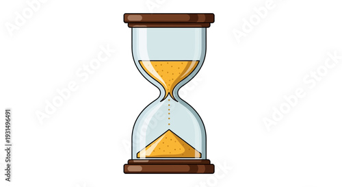 Classic hourglass with flowing sand on white background