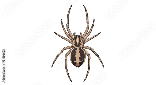 Detailed illustration of a brown spider on white background