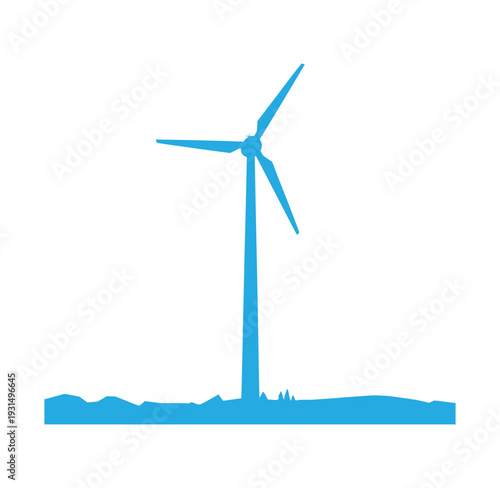 blue silhouette of a wind turbine on a hill  renewable energy icon