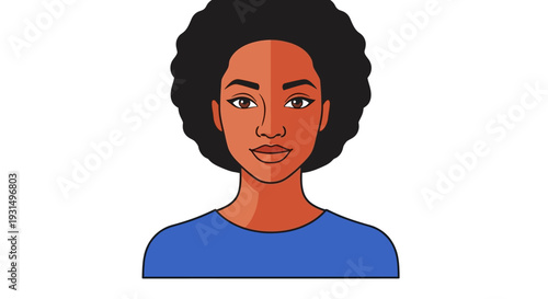 Vector illustration of a confident woman with curly hair in blue top
