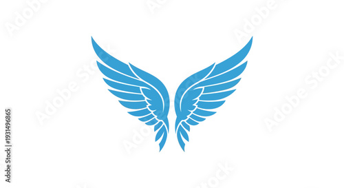 Blue abstract angel wings logo on white background