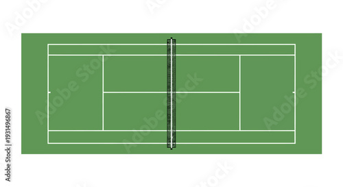 Top view of a tennis court with green surface and white lines