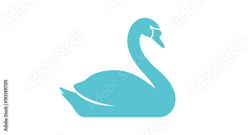 Minimalist blue swan silhouette on white background