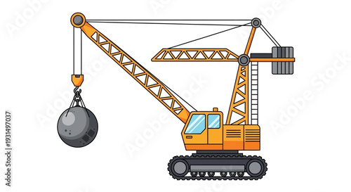 Vector illustration of construction crane with wrecking ball