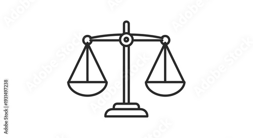 Minimalist black and white justice scales icon illustration