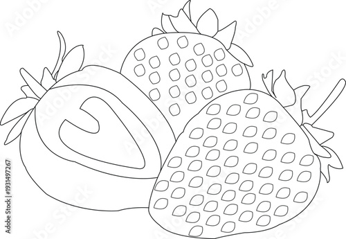 hand draw fruits strawberry icons illustration set, strawberry fruit fresh line sketch