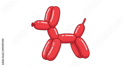 Red balloon animal dog on white background in cartoon style