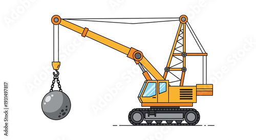 Vector illustration of a construction crane with wrecking ball