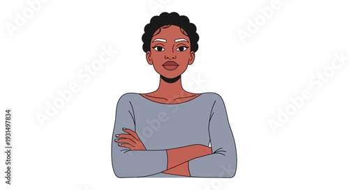 Confident woman with crossed arms in minimalist vector illustration