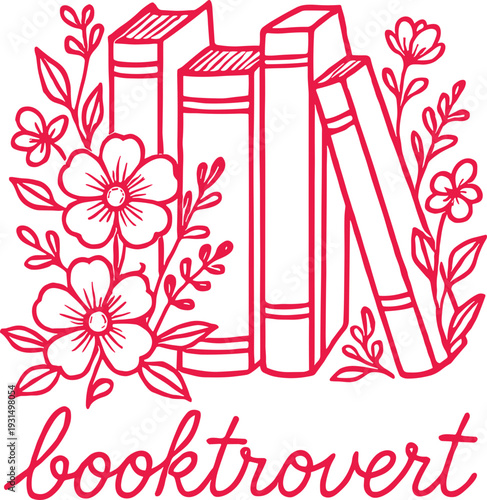 Booktrovert floral book SVG PNG, Book lover svg, floral books svg