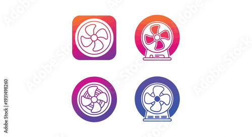 Colorful Fan App Icons Set – Gradient Cooling Ventilation Symbols Collection
