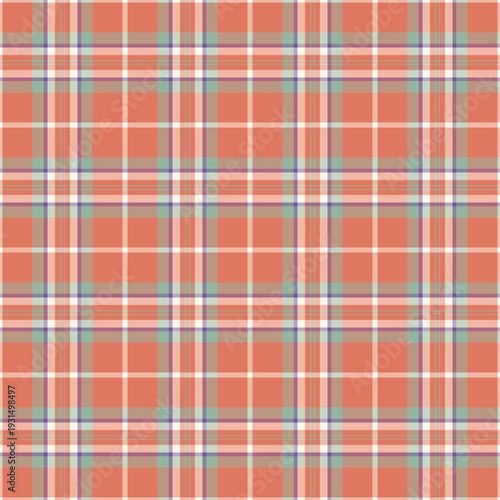 Knot plaid background textile, skirt fabric check texture. Stripe tartan vector seamless pattern in orange and red colors.