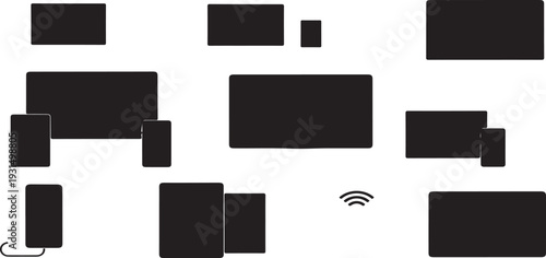 Collection of modern devices with blank screens for mockup and design purposes