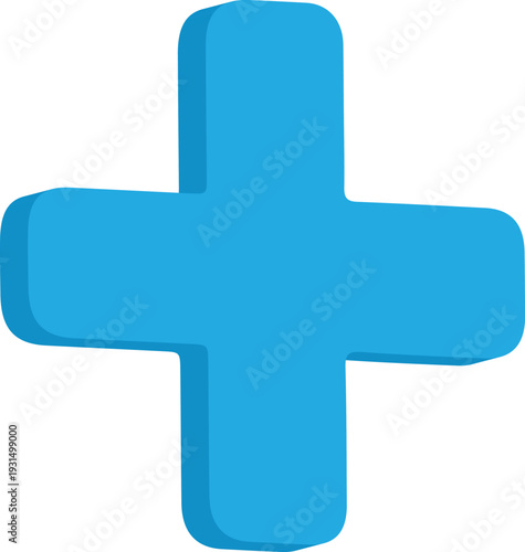3D Icon Cyan Blue Medical Cross Isolated Healthcare Plus Symbol for Hospital, Clinic and Emergency Use Transparent Background