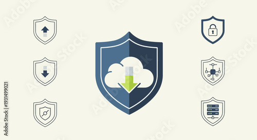 Cloud Security Icons Representing Data Protection and Safety Measures in Digital Environments