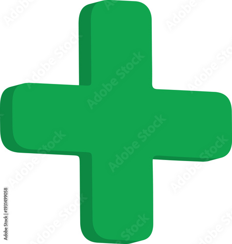 3D Icon Green Medical Cross Isolated Healthcare Plus Symbol for Pharmacy, Clinic and Emergency Service Transparent Background