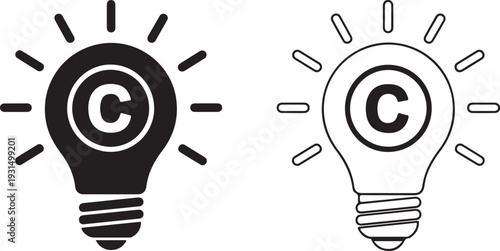 Copyright symbol in lightbulb representing creative ideas and innovation
