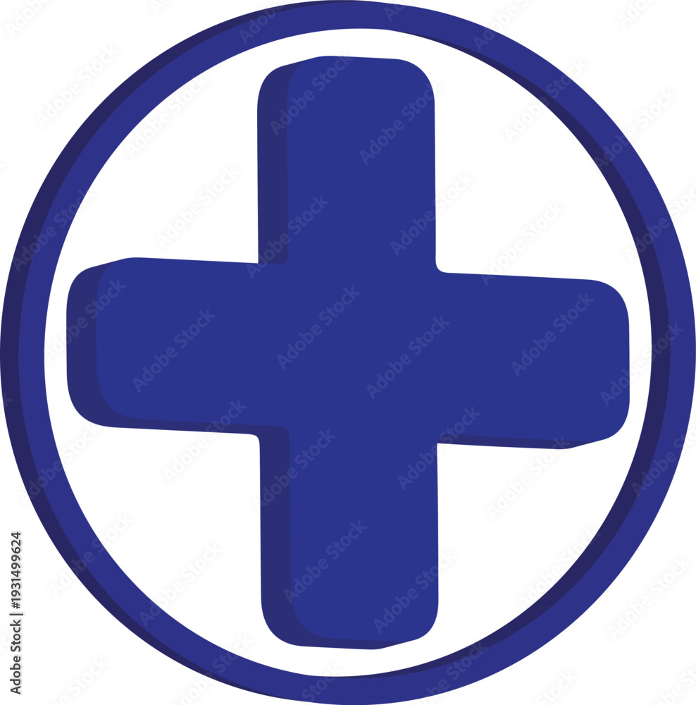 Obraz premium 3D Icon Blue Medical Cross Symbol for Healthcare, Hospital and Emergency Service Transparent Background