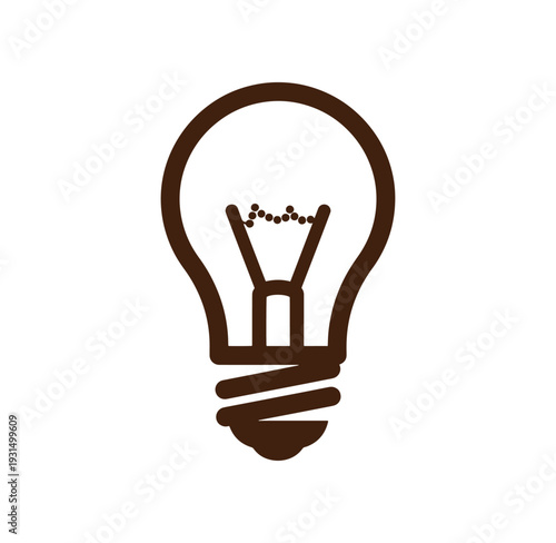 Brown light bulb icon with sparks inside on white background
