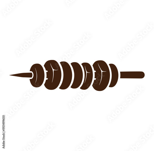 Brown meat kebab on skewer stick for barbecue or shish kebab meal