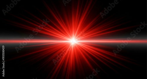 Bright Red Starburst Light Effect on Black Background.