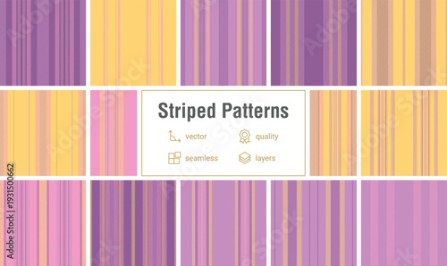Striped pack developed for branding refresh. Lines designs for special occasions add charm and festivity. Vector files support updates.