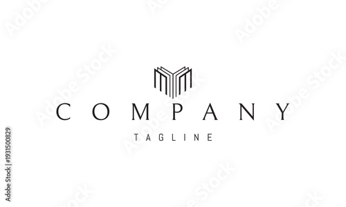 A vector logo featuring an abstract image a modern architectural structure shaped like the letter M, symbolizing innovation and stability.