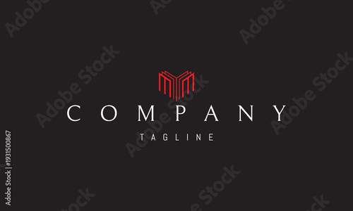 A vector red logo featuring an abstract image a modern architectural structure shaped like the letter M, symbolizing innovation and stability.