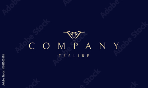 Minimalist golden logo featuring a precious diamond elegantly faceted into the letter V. Symbol of luxury, premium quality, and exquisite craftsmanship.